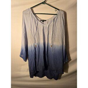 Zac & Rachel Blue Umbre Shirt Blouse Top Womens Plus Size 2X Romantic Boho